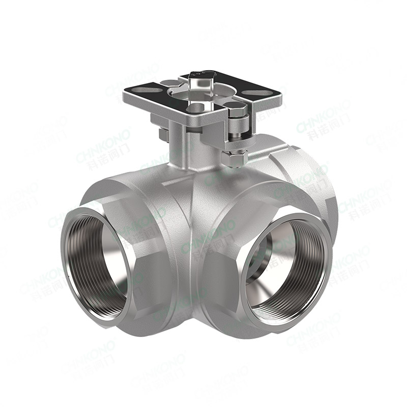 High platform three-way inner threaded ball valve